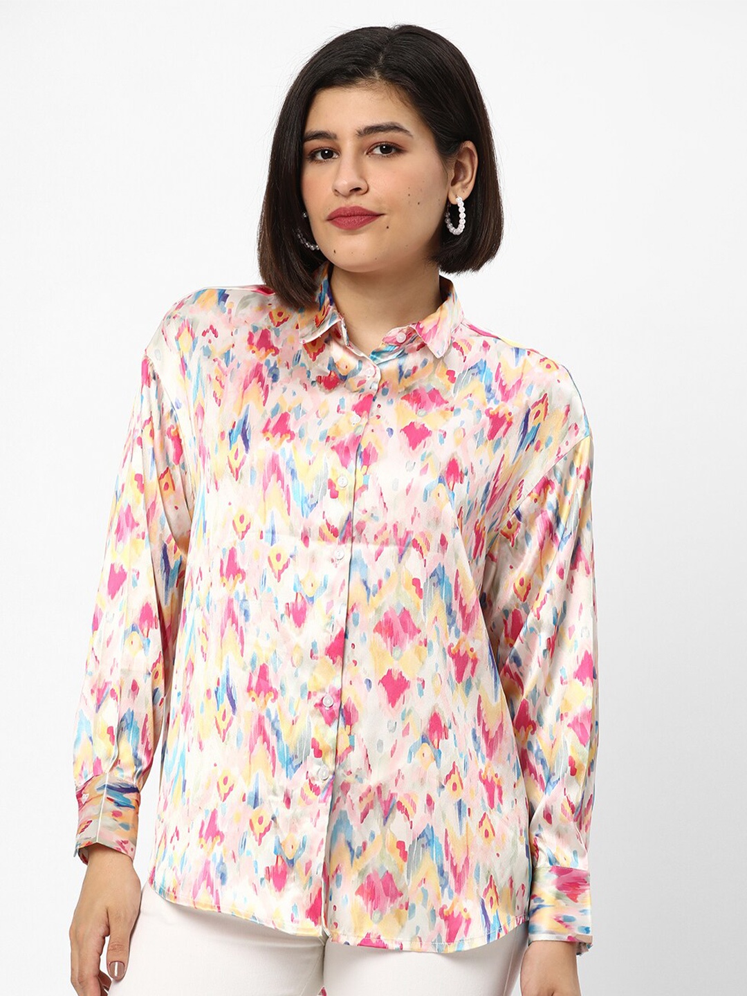 

R&B Abstract Printed Spread Collar Casual Shirt, Off white