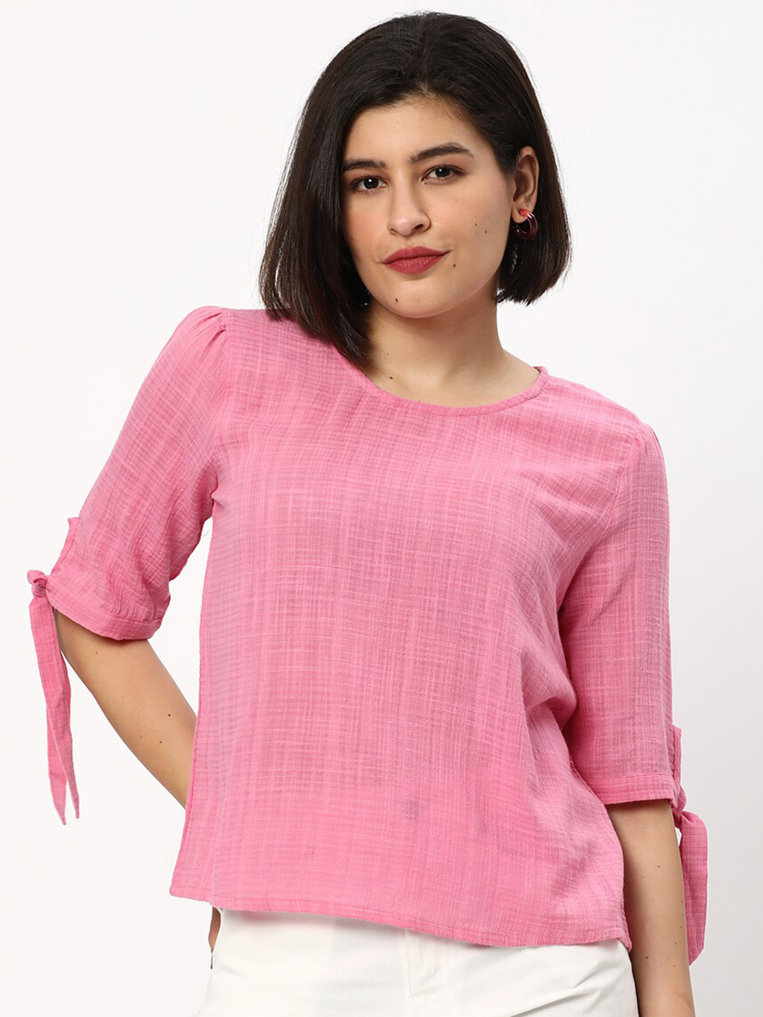 

R&B Pink Slit Sleeves Regular Top