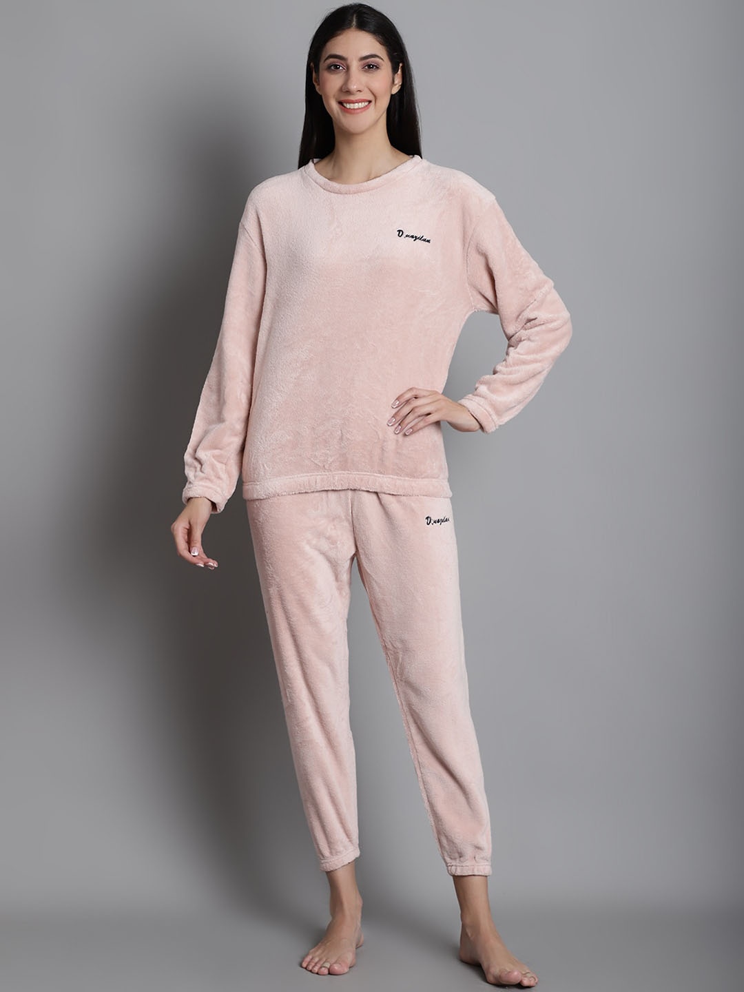 

GRACIT Printed Round Neck T-Shirt & Pyjamas, Peach