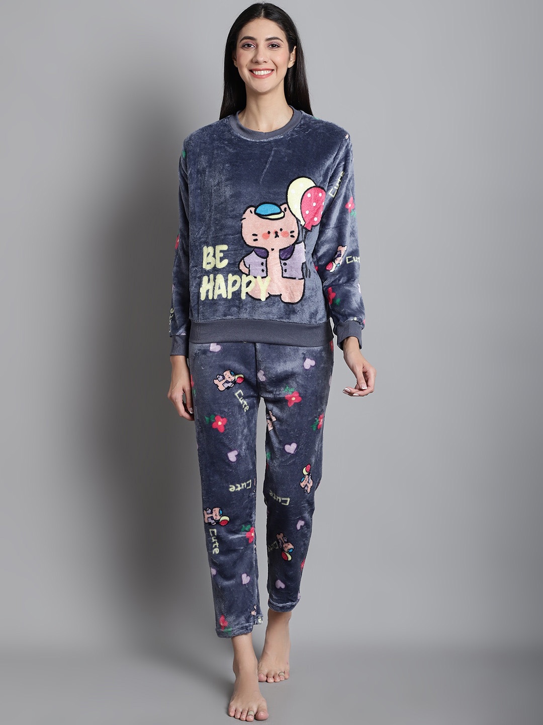 

GRACIT Graphic Printed Round Neck T-Shirt & Pyjamas, Grey