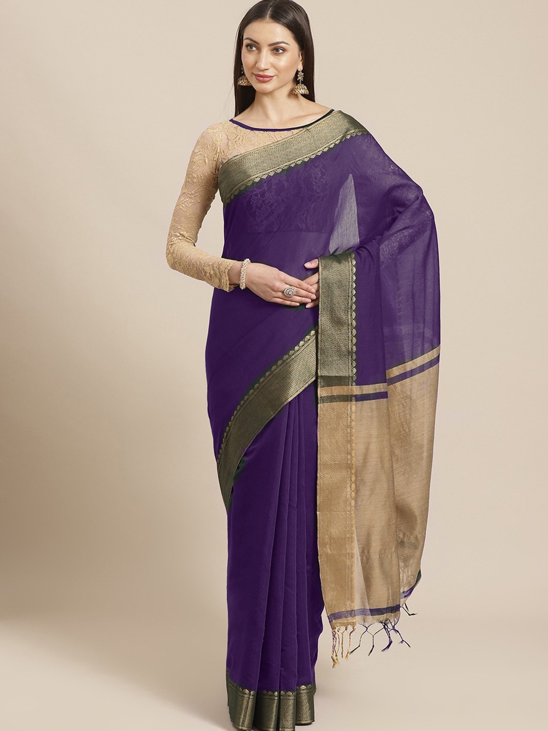 

Chhabra 555 Silk Cotton Zari Sarees, Purple