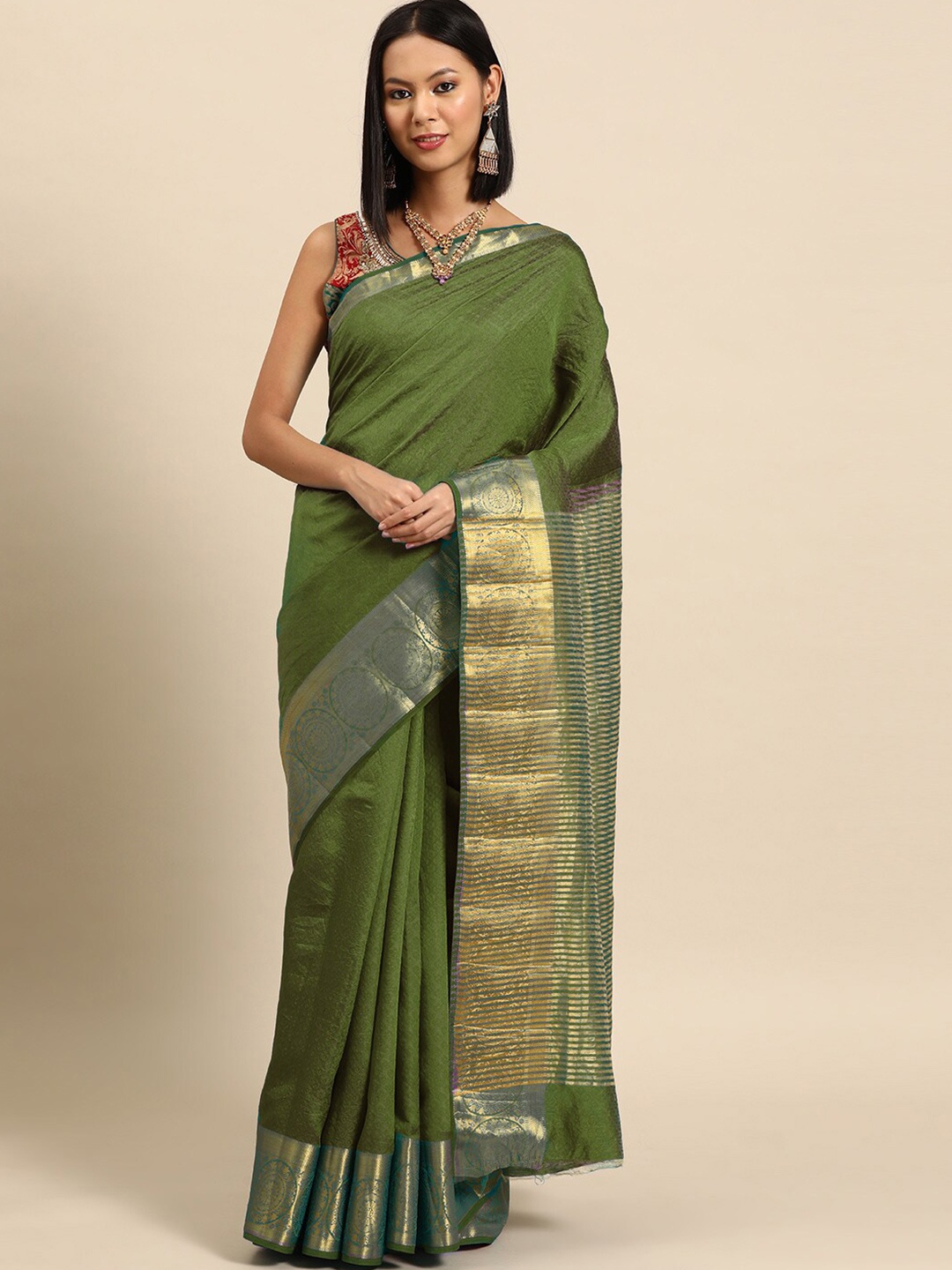 

Chhabra 555 Ethnic Motifs Woven Design Zari Sarees, Green