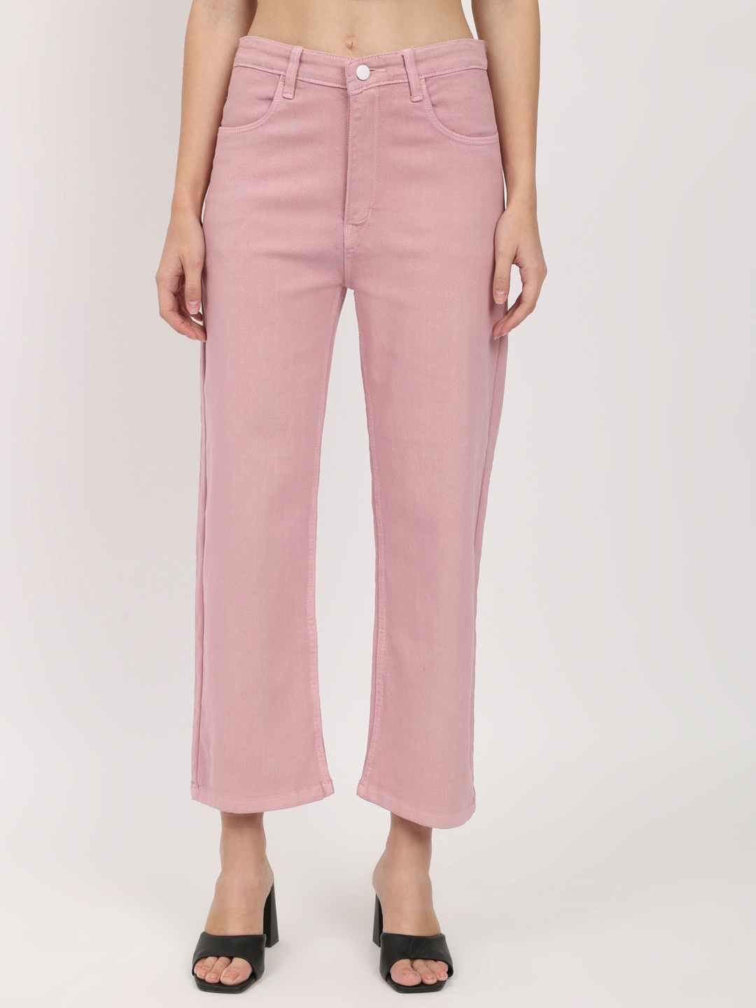

BAESD Women Jean Straight Fit High-Rise Clean Look Cotton Jeans, Pink