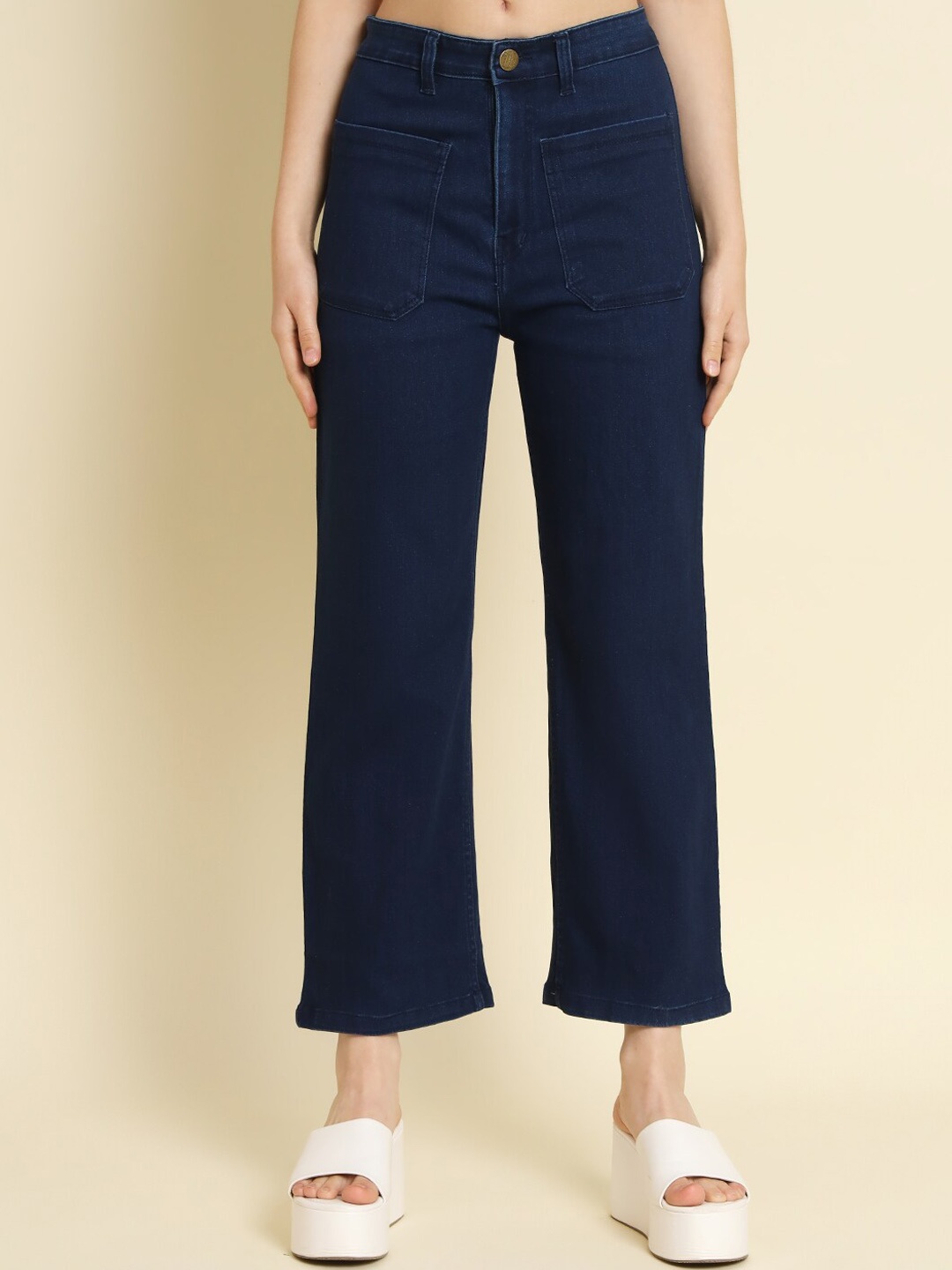 

BAESD Women Jean Straight Fit High-Rise Clean Look Cotton Cropped Jeans, Blue