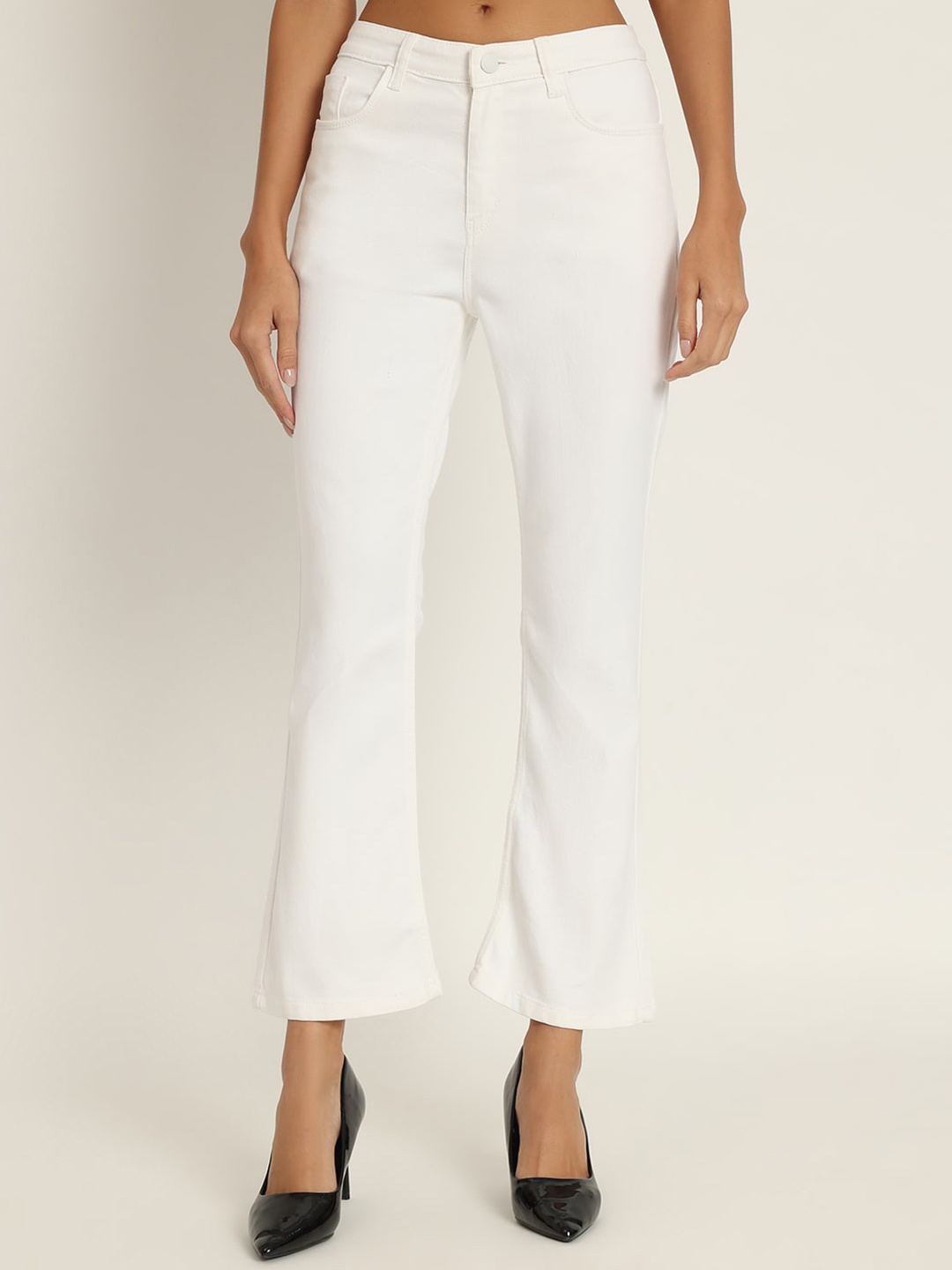 

BAESD Women Jean Bootcut High-Rise Clean Look Cotton Cropped Jeans, White