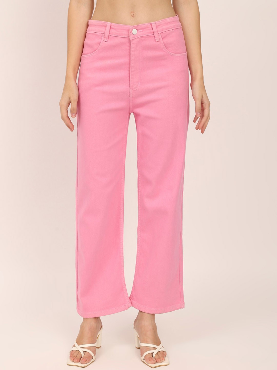 

BAESD Women Jean Straight Fit High-Rise Clean Look Cotton Jeans, Pink