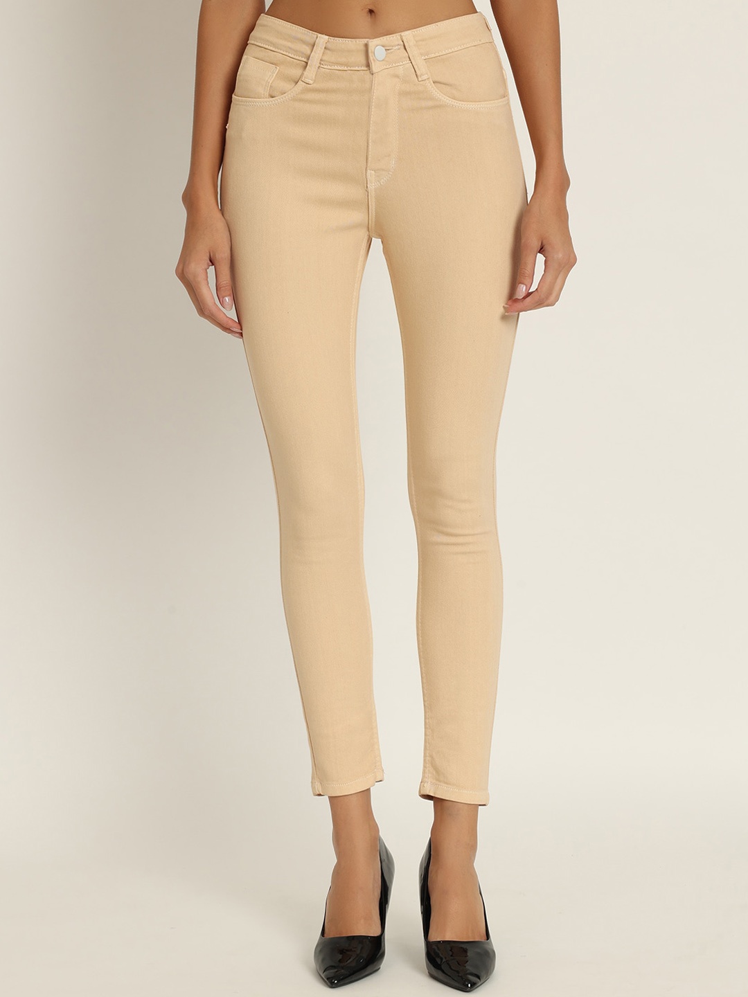 

BAESD Women Jean Skinny Fit Mid-Rise Clean Look Stretchable Cotton Jeans, Beige