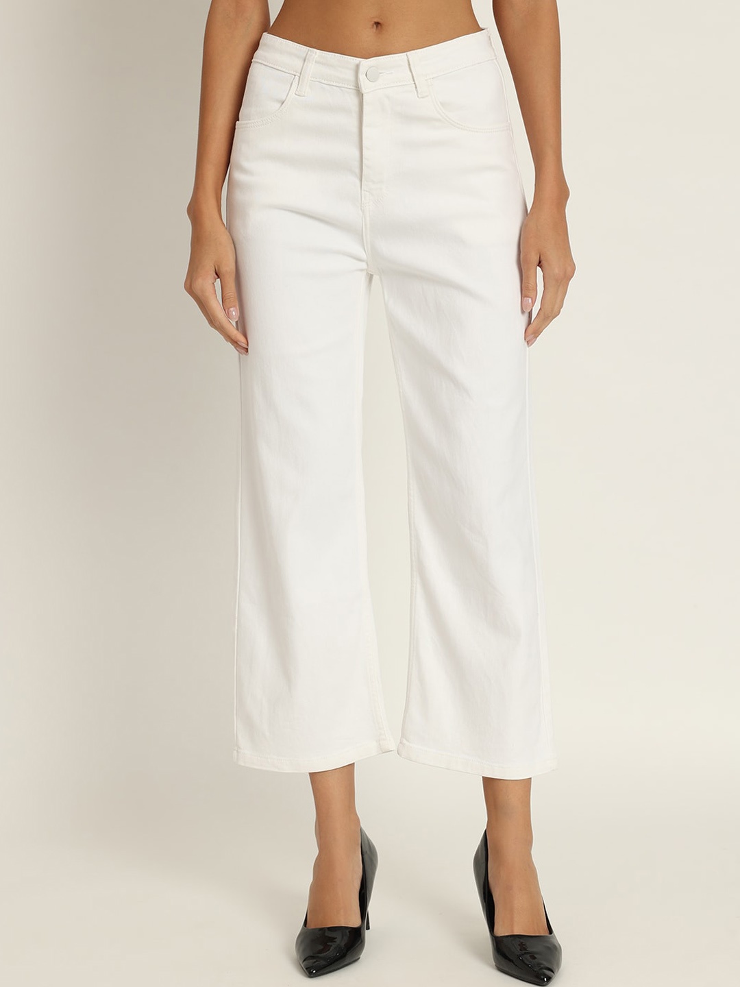 

BAESD Women Jean Straight Fit High-Rise Clean Look Cotton Jeans, White