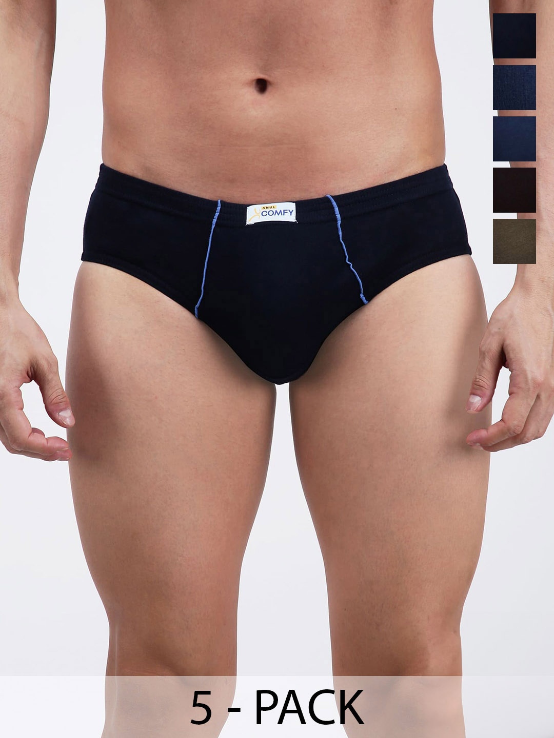 

AMUL COMFY Pack Of 5 Cotton Basic Briefs AC-CBRIIE-AF-CB-NVY-LTBR-SGRY-XS-5PC, Navy blue