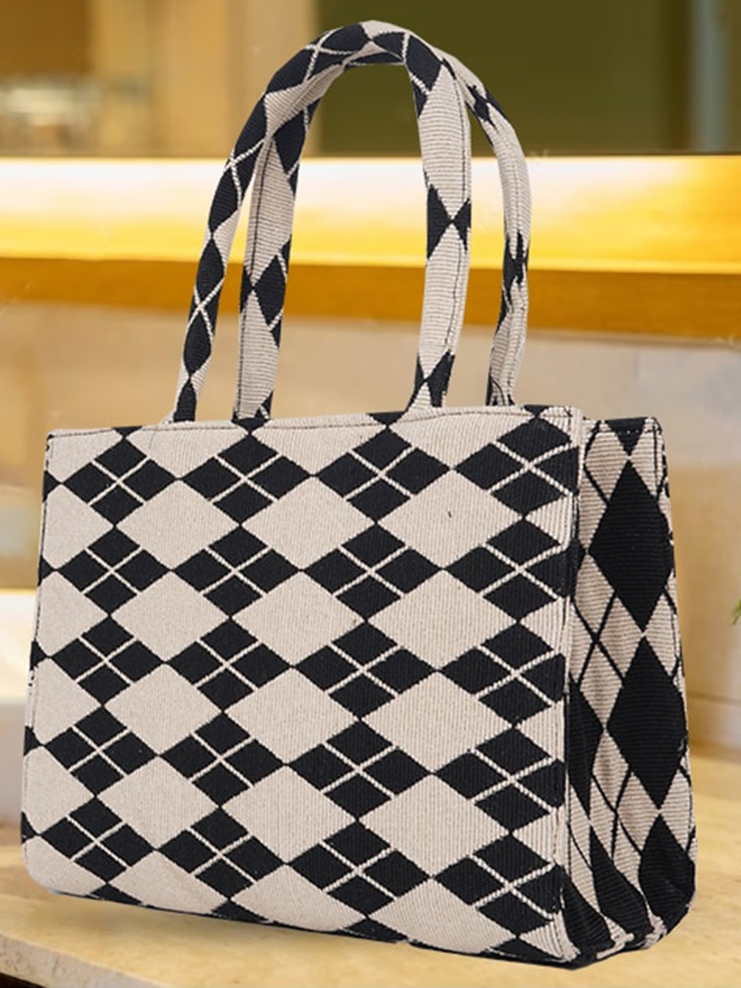 

LEKHX Geometric Printed Oversized Shopper Tote Bag Up to 16 inch, Beige