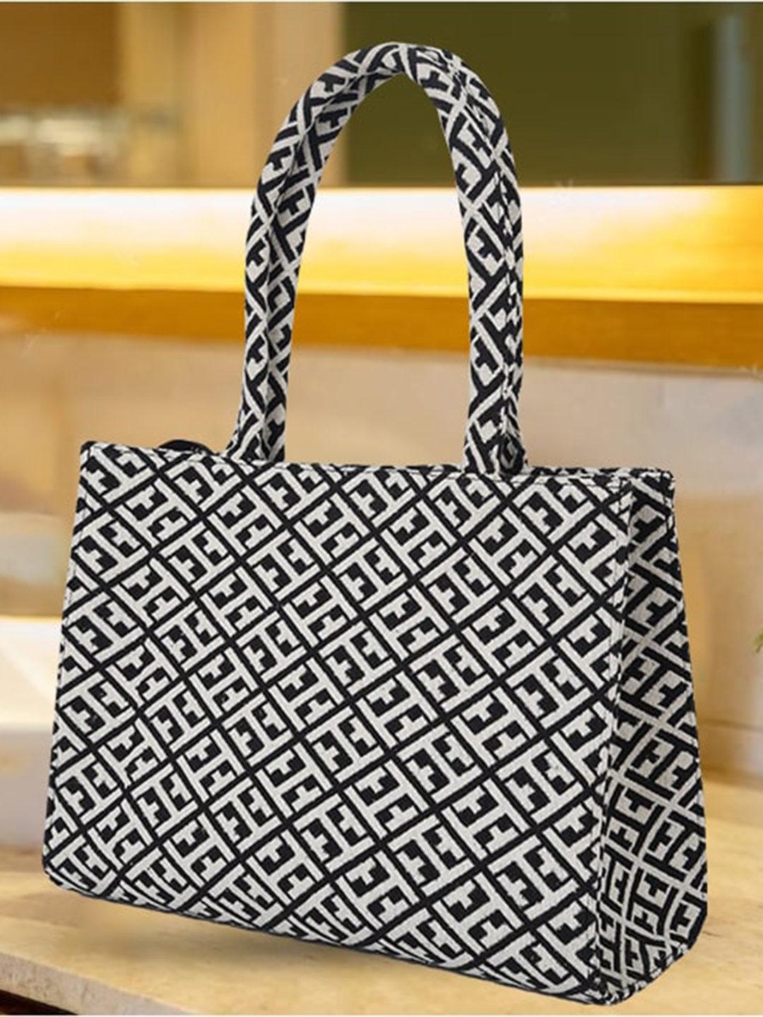 

LEKHX Geometric Printed Oversized Shopper Tote Bag Up to 16 inch, Beige