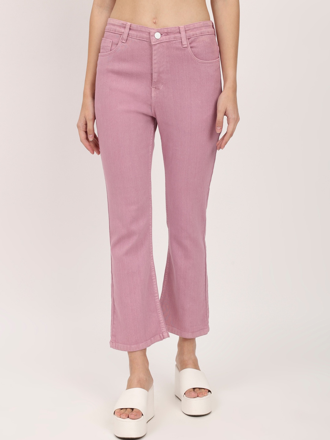 

BAESD Women Jean Bootcut High-Rise Clean Look Cotton Cropped Jeans, Pink