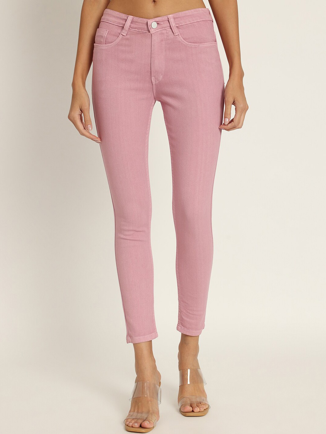 

BAESD Women Jean Skinny Fit High-Rise Clean Look Cotton Cropped Jeans, Pink