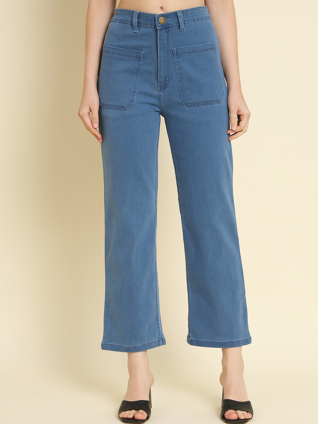 

BAESD Women Jean Straight Fit High-Rise Clean Look Cotton Cropped Jeans, Blue