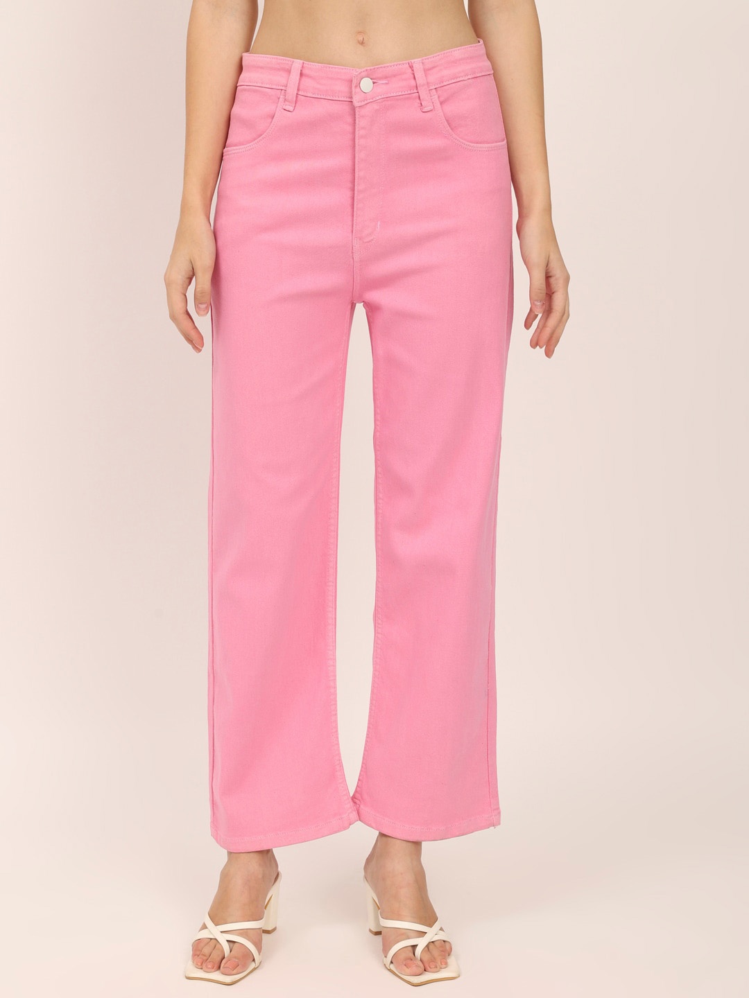 

BAESD Women Jean Straight Fit Mid-Rise Stretchable Cotton Jeans, Pink