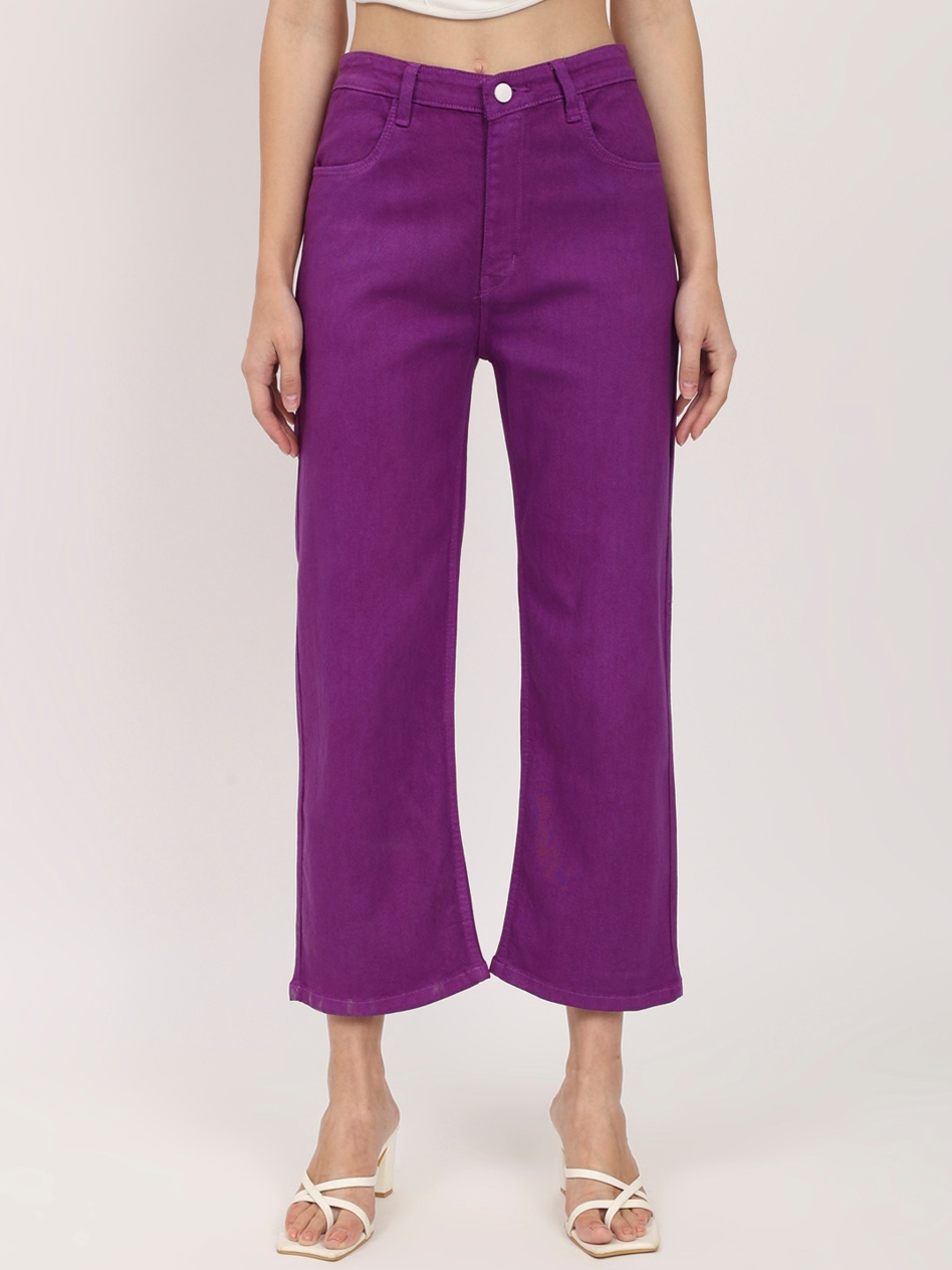 

BAESD Women Jean Straight Fit Coloured Cropped High-Rise Cotton Stretchable Jeans, Purple