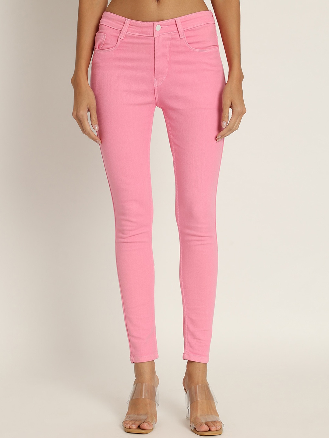 

BAESD Women Jean Skinny Fit High-Rise Clean Look Cotton Jeans, Pink