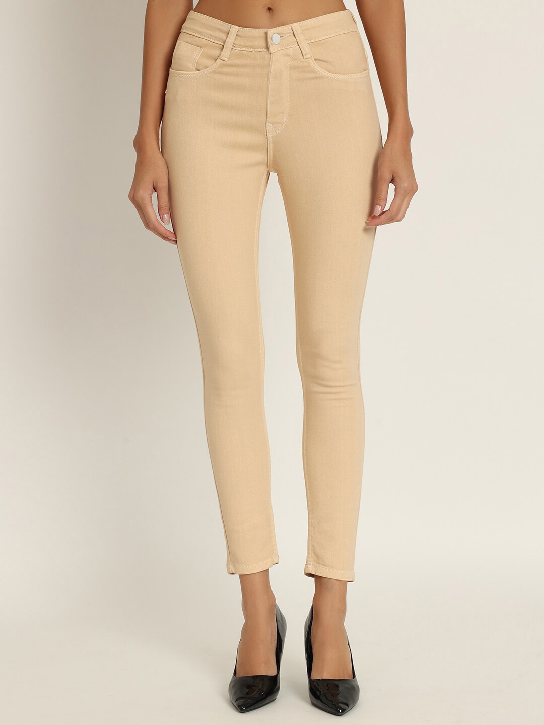 

BAESD Women Jean Skinny Fit High-Rise Clean Look Cotton Jeans, Beige