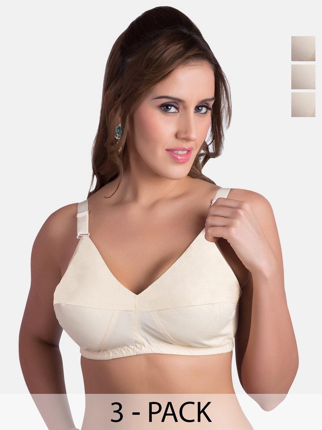 

Rajnie Pack Of 3 Full Coverage Minimizer Cotton Bra All Day Comfort, Beige