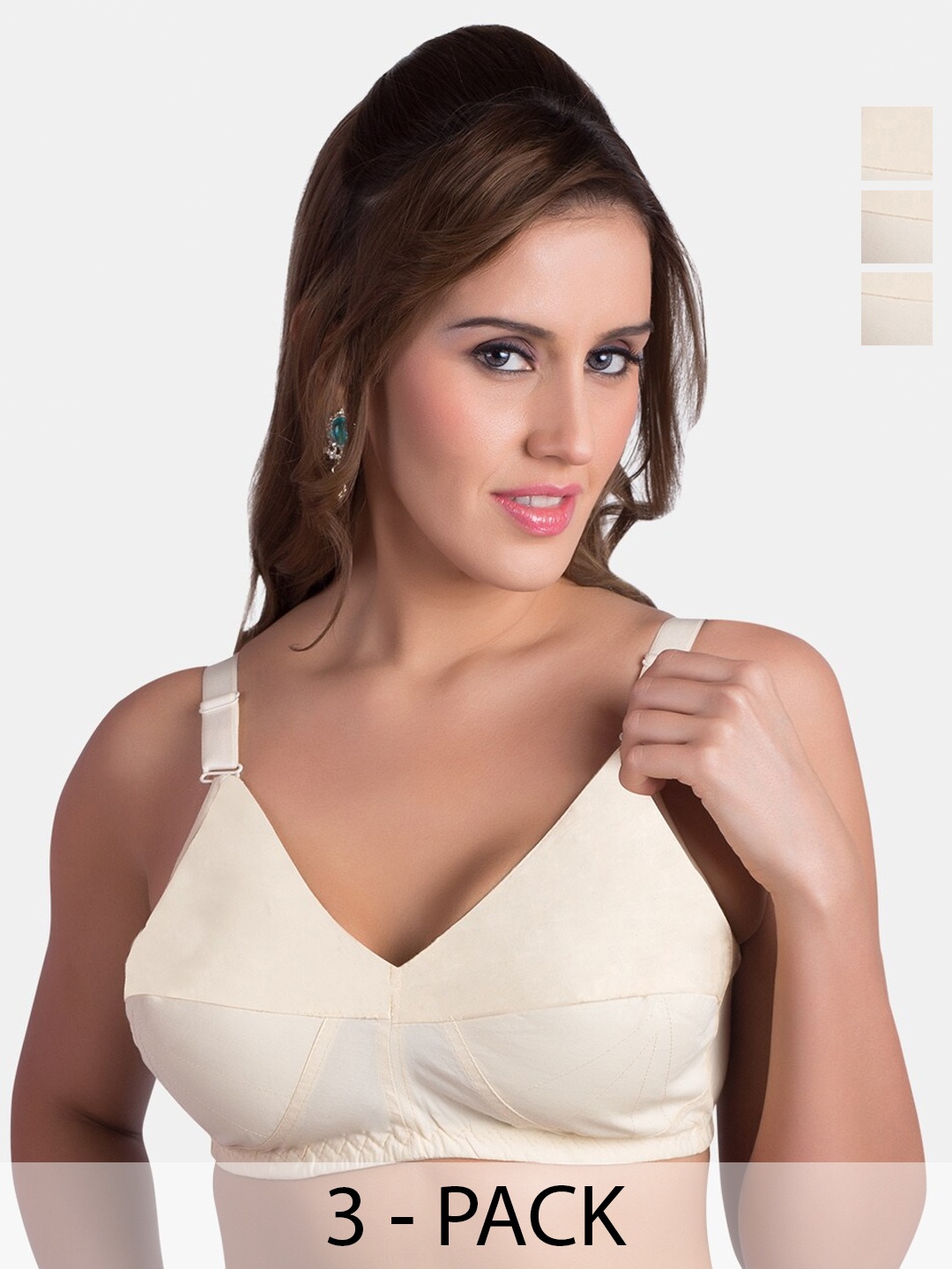 

Rajnie Pack Of 3 Full Coverage Minimizer Cotton Bra All Day Comfort, Beige