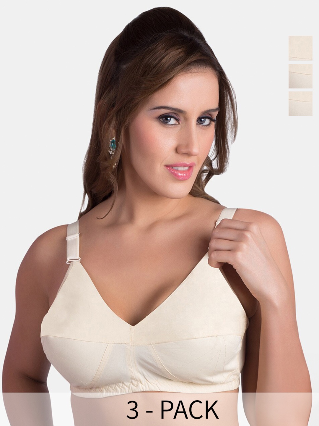 

Rajnie Pack Of 3 Full Coverage Minimizer Cotton Bra All Day Comfort, Beige