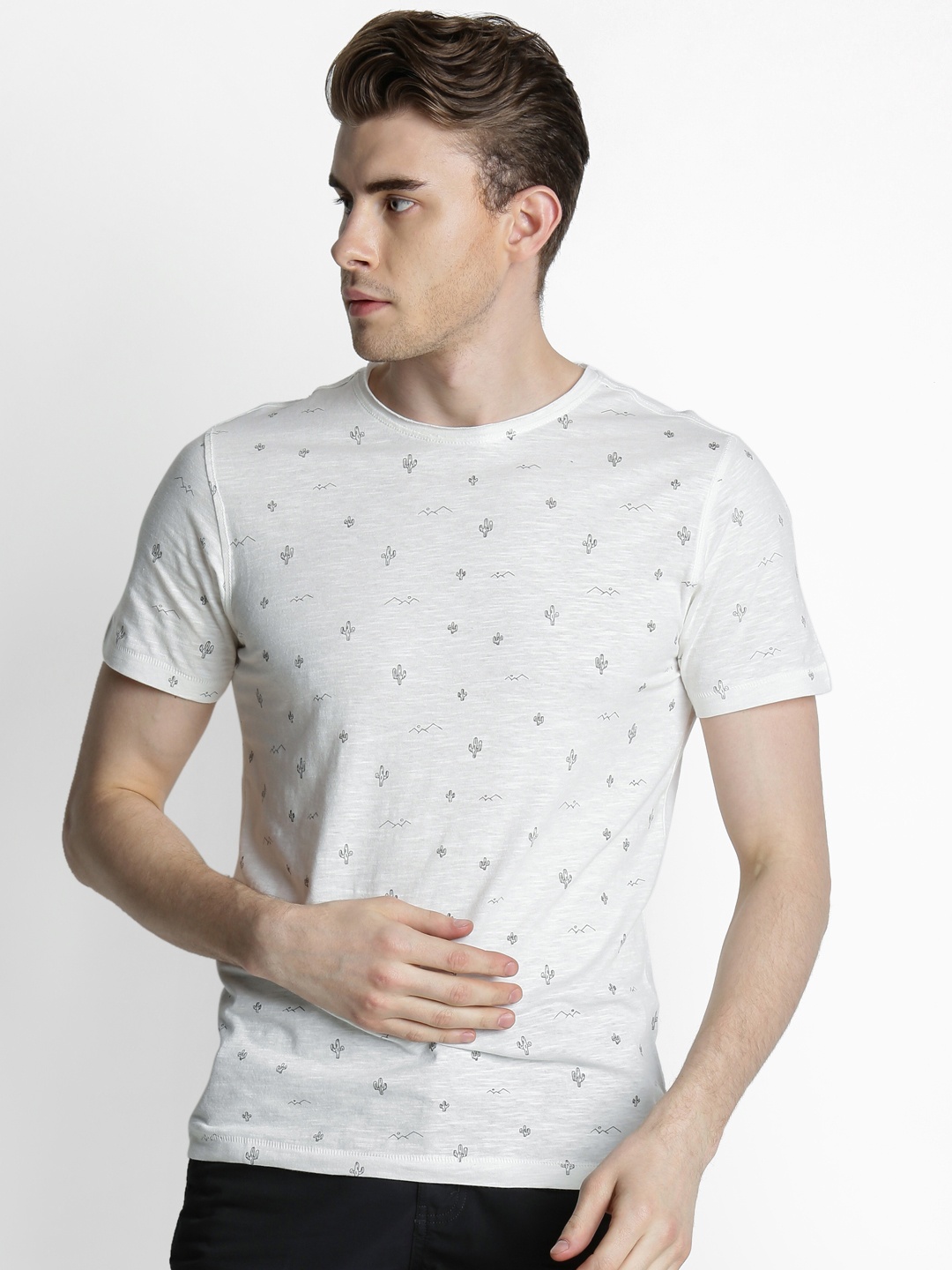 

Urban Ranger by pantaloons Men White Printed Round Neck Pure Cotton T-shirt