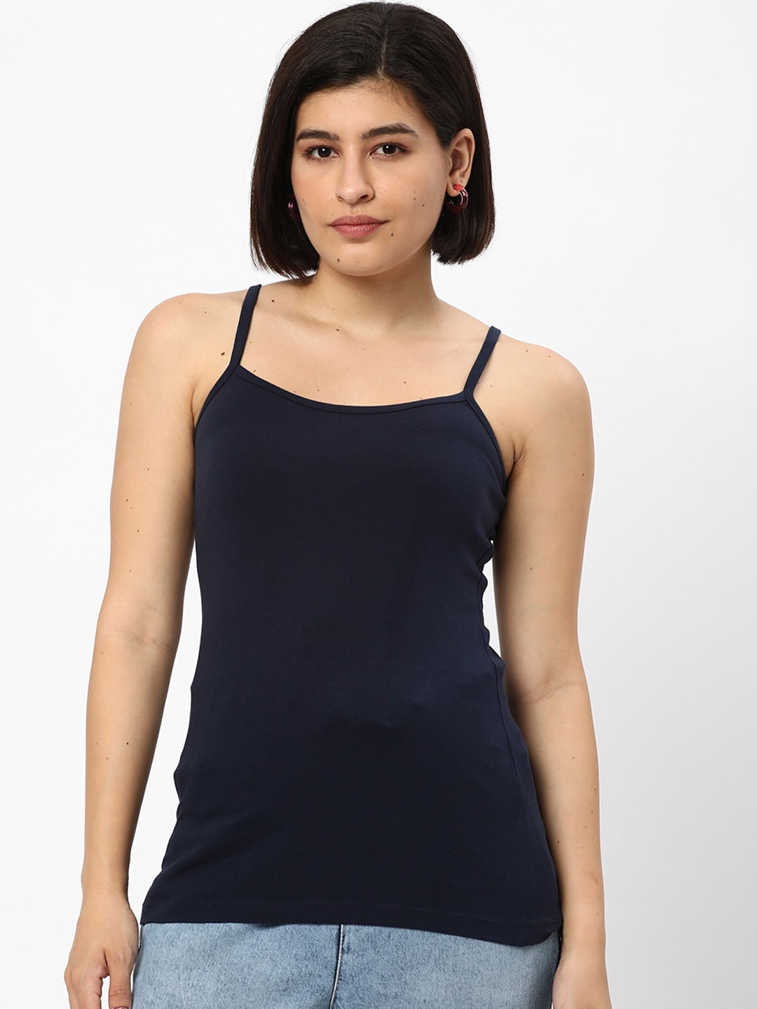 

R&B Shoulder Straps Cotton Non-Padded Camisoles, Navy blue