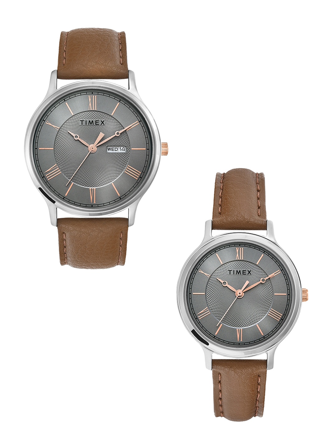 

Timex Unisex Leather Straps Analogue His and Her Watches TW00PR300, Grey