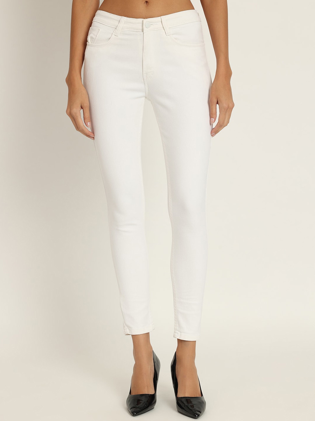 

BAESD Women Jean Skinny Fit Mid-Rise Clean Look Stretchable Cotton Jeans, White