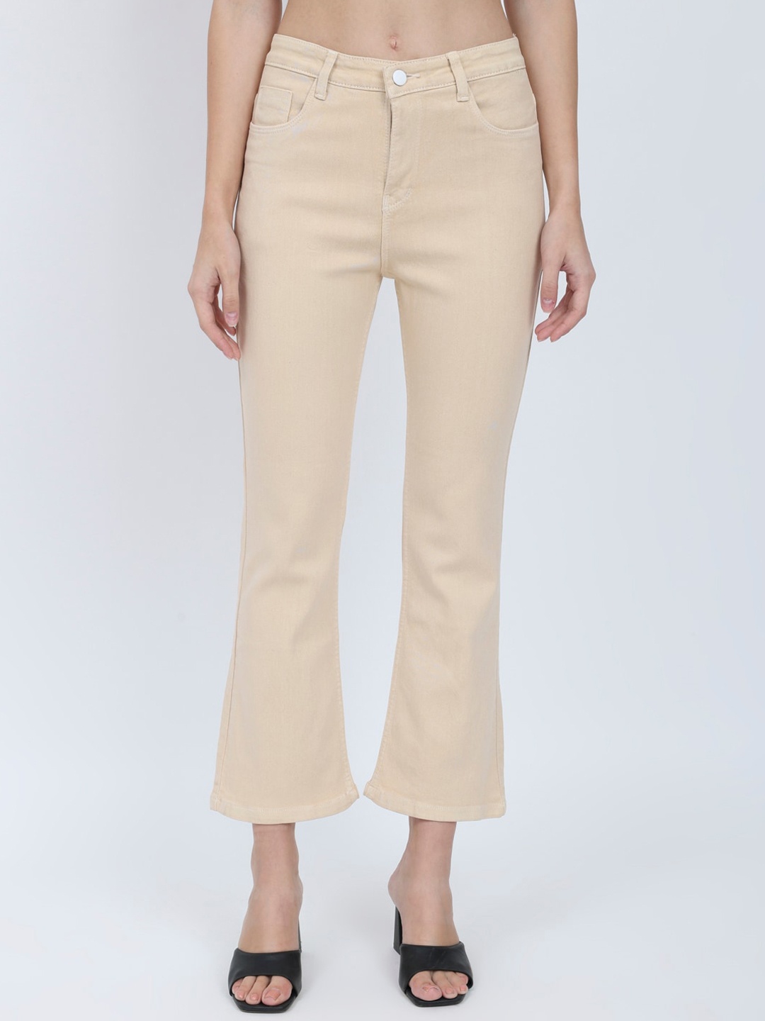 

BAESD Women Jean Bootcut Mid-Rise Clean Look Stretchable Cotton Jeans, Beige