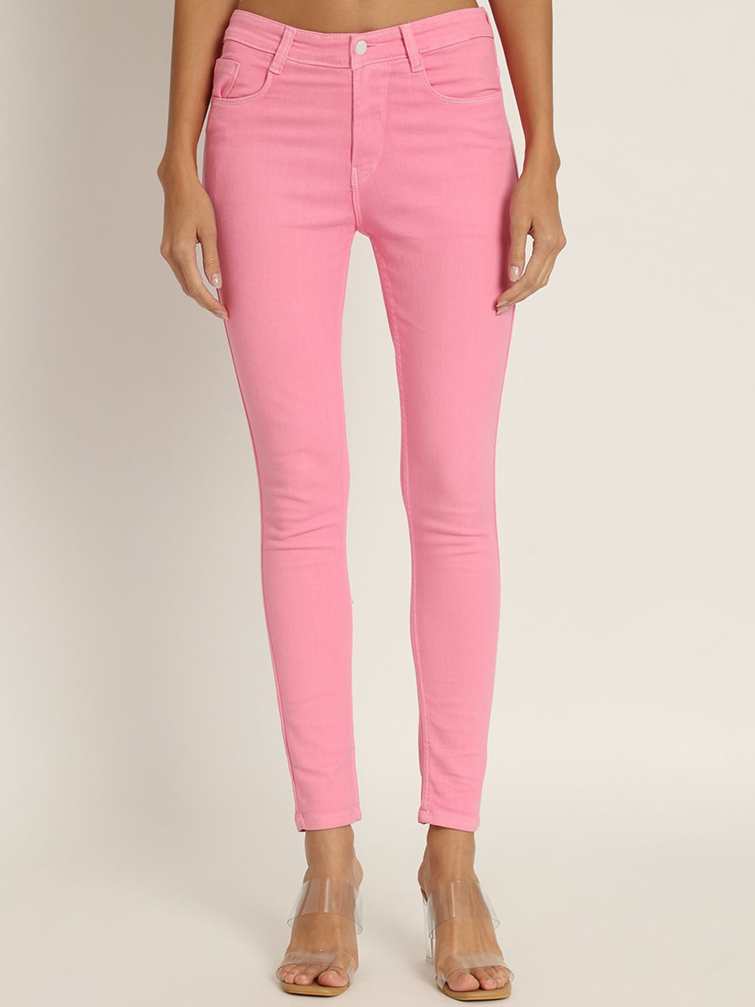

BAESD Women Jean Skinny Fit Mid-Rise Clean Look Stretchable Cotton Jeans, Pink