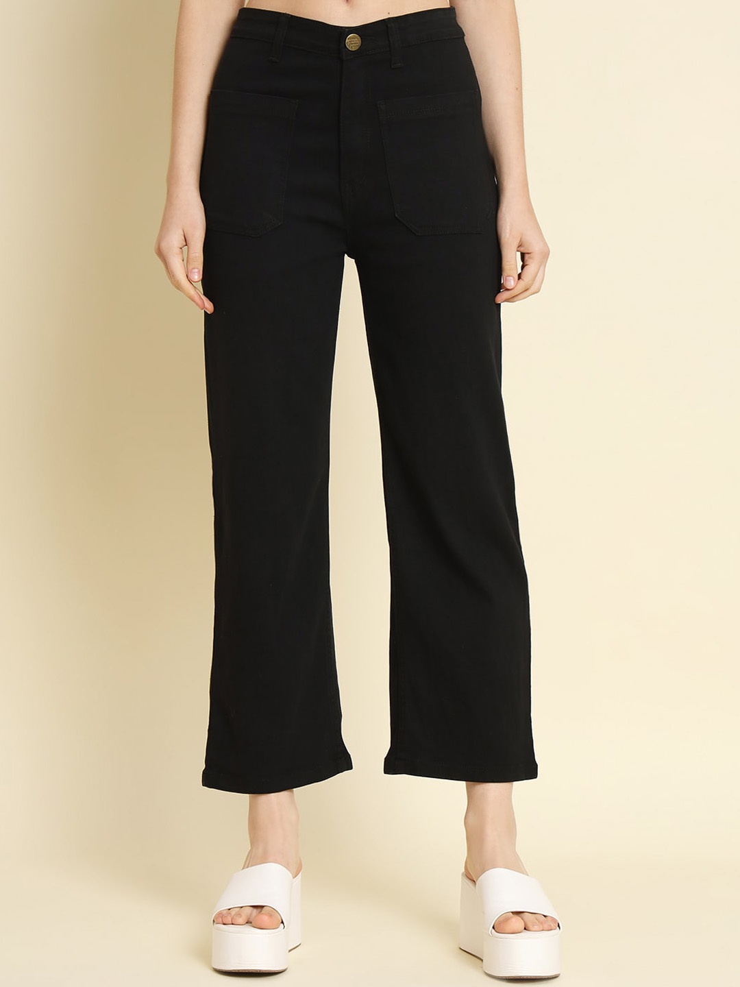 

BAESD Women Jean Straight Fit Mid-Rise Clean Look Stretchable Cotton Jeans, Black