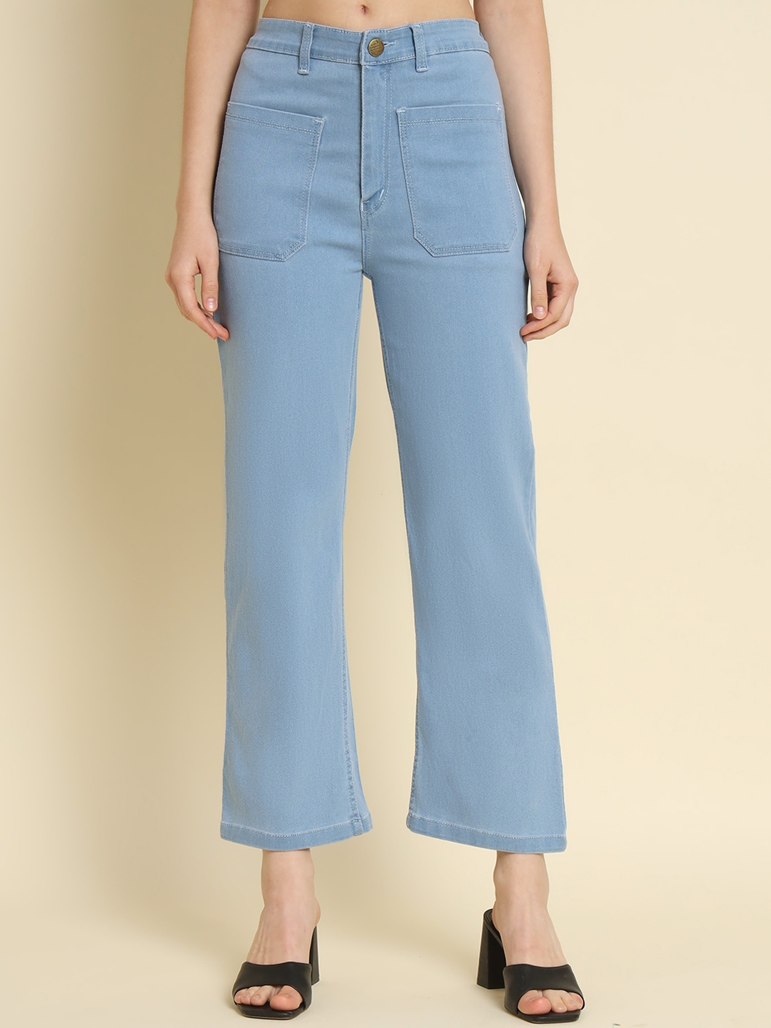 

BAESD Women Jean Straight Fit Mid-Rise Clean Look Stretchable Cotton Jeans, Blue