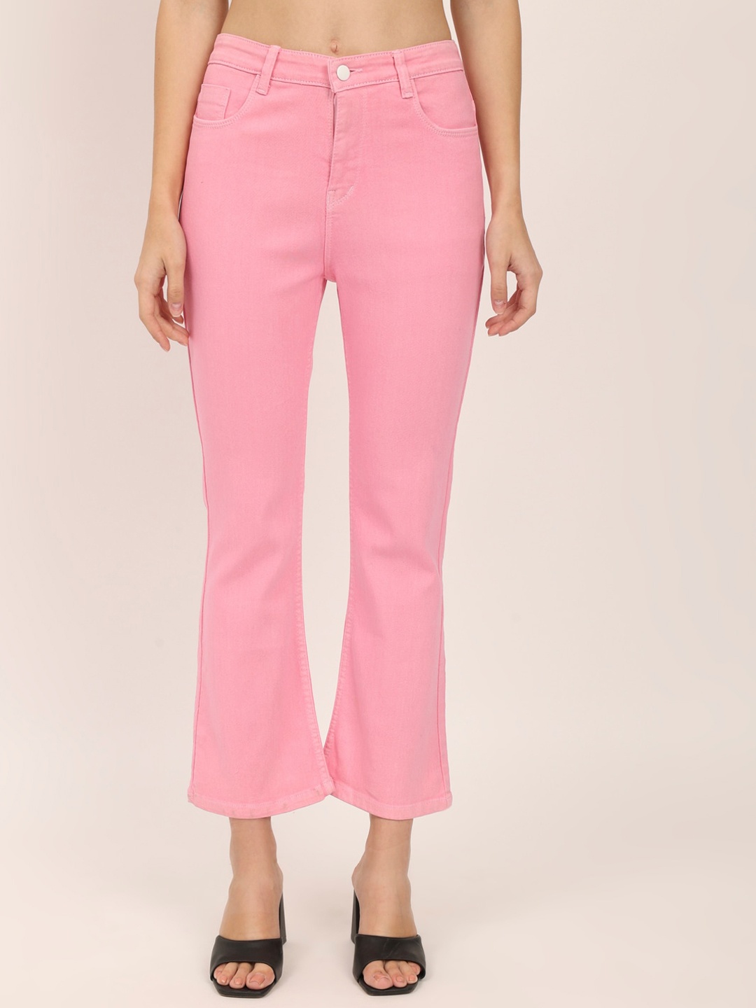 

BAESD Women Jean Bootcut Mid-Rise Clean Look Cotton Stretchable Jeans, Pink