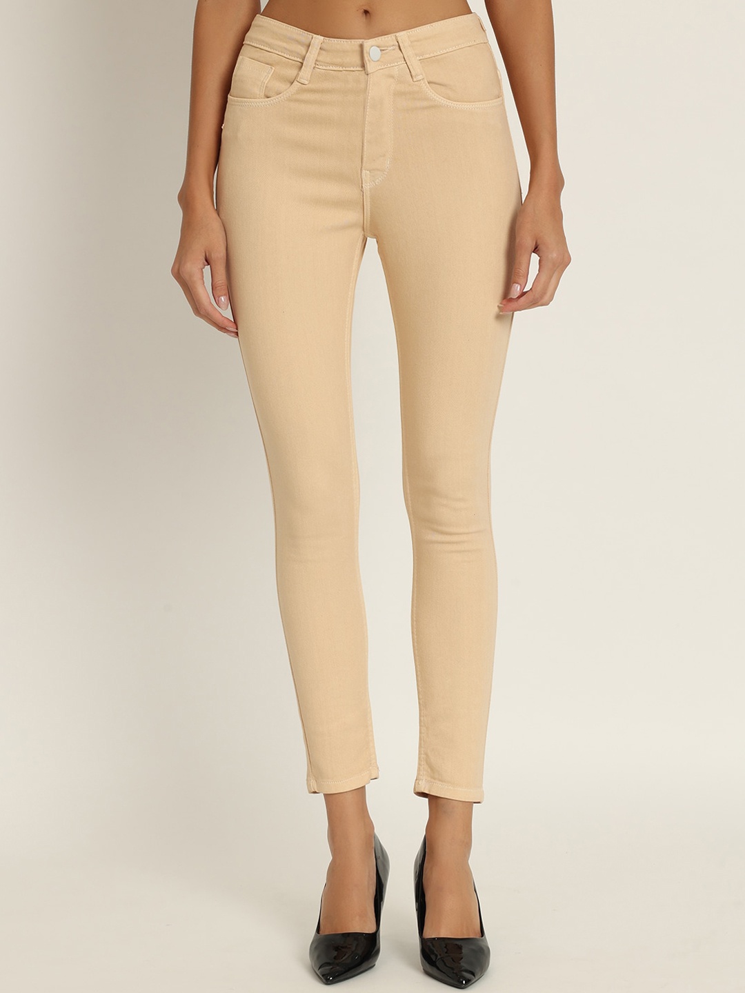 

BAESD Women Jean Skinny Fit Mid-Rise Clean Look Stretchable Cotton Jeans, Beige