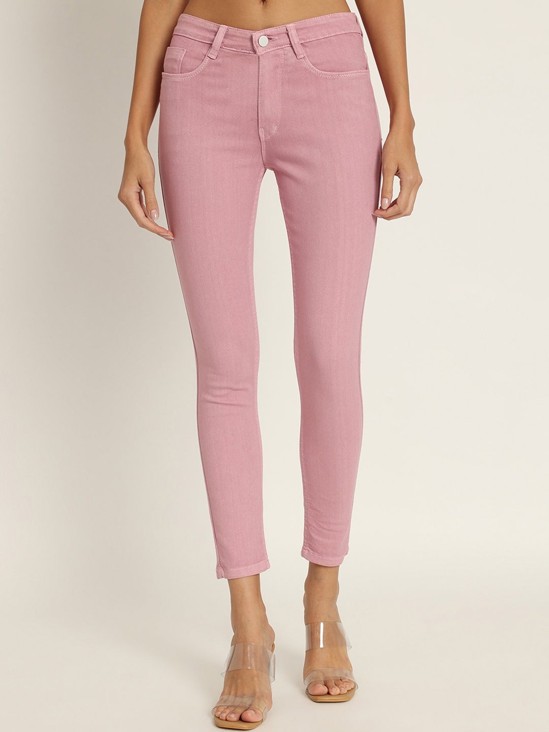

BAESD Women Jean Skinny Fit Mid-Rise Clean Look Stretchable Cotton Jeans, Pink