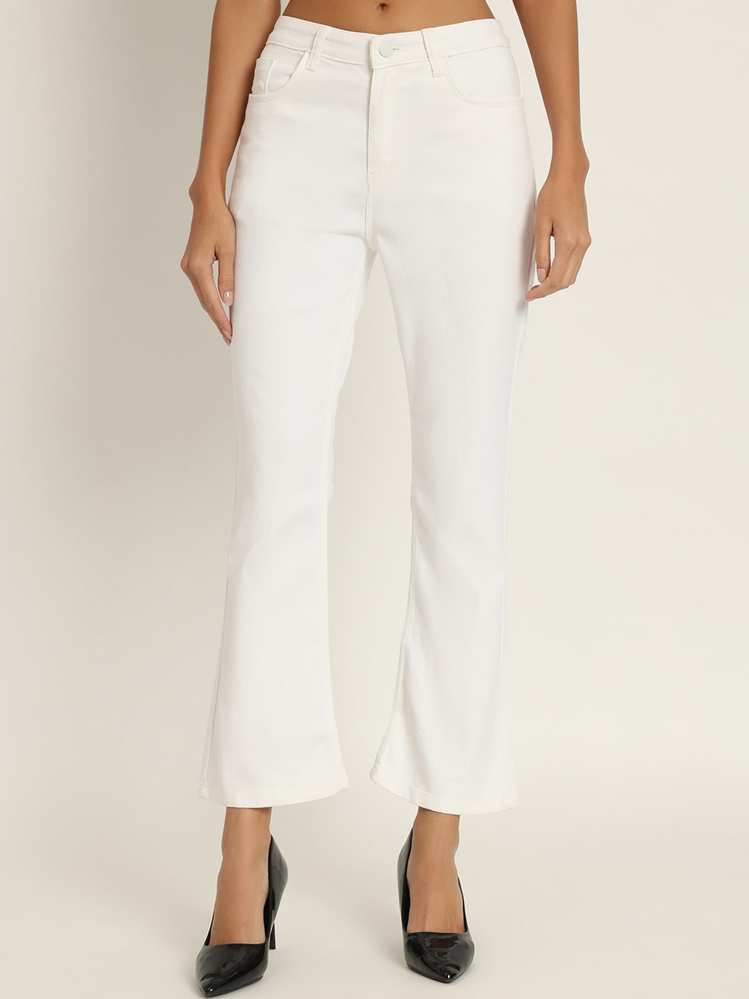 

BAESD Women Jean Bootcut Mid-Rise Clean Look Cotton Stretchable Jeans, White