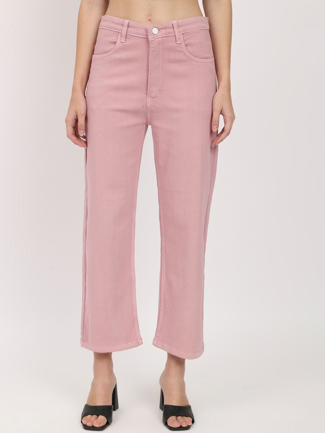 

BAESD Women Jean Straight Fit High-Rise Stretchable Cotton Jeans, Pink