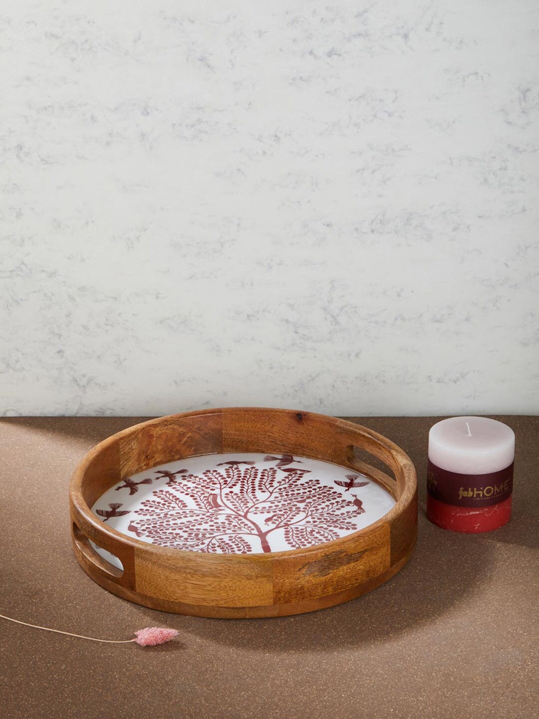 

Fabindia Brown & Maroon Adhrit Wood Enameled Large Tray