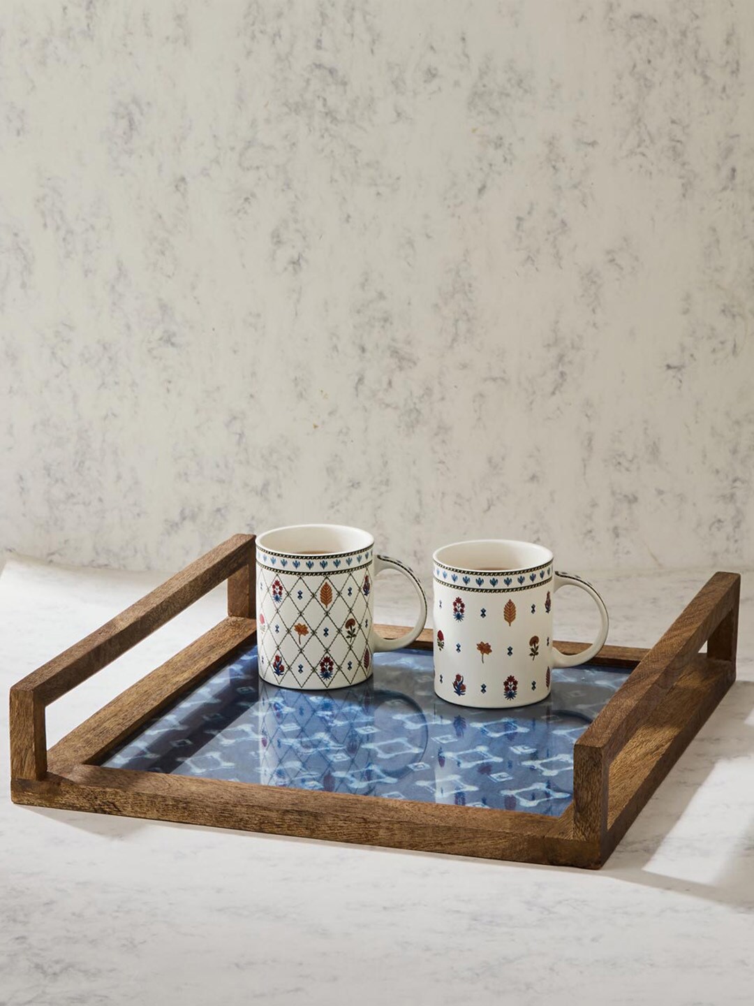

Fabindia Blue Printed Wood Tray