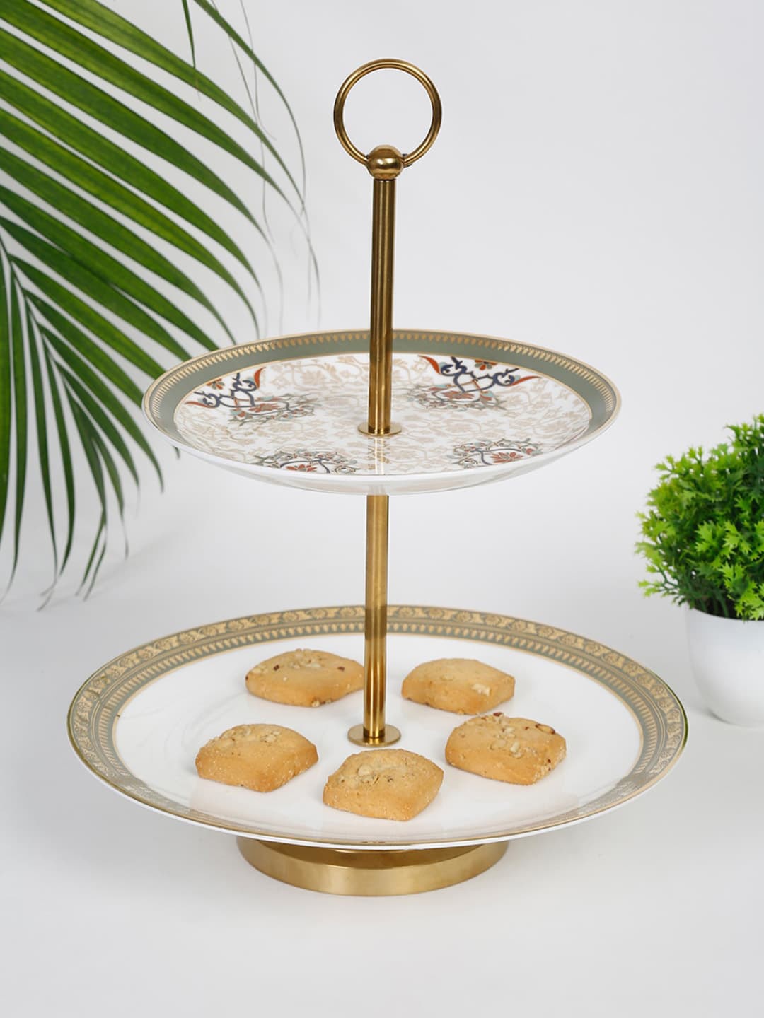 

Fabindia Jodha Decaled White & Green Printed Ceramic 2-Tiered Platter