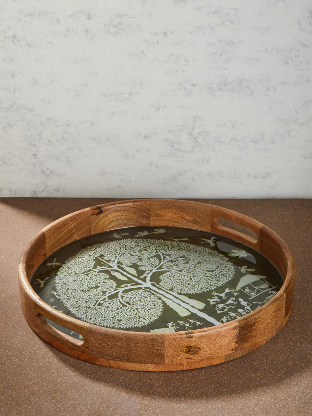 

Fabindia Green Adhrit Wood Enameled Small Tray