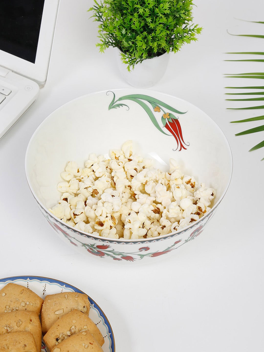 

Fabindia Avasa Decaled White & Green Floral Print Ceramic Large Serving Bowl