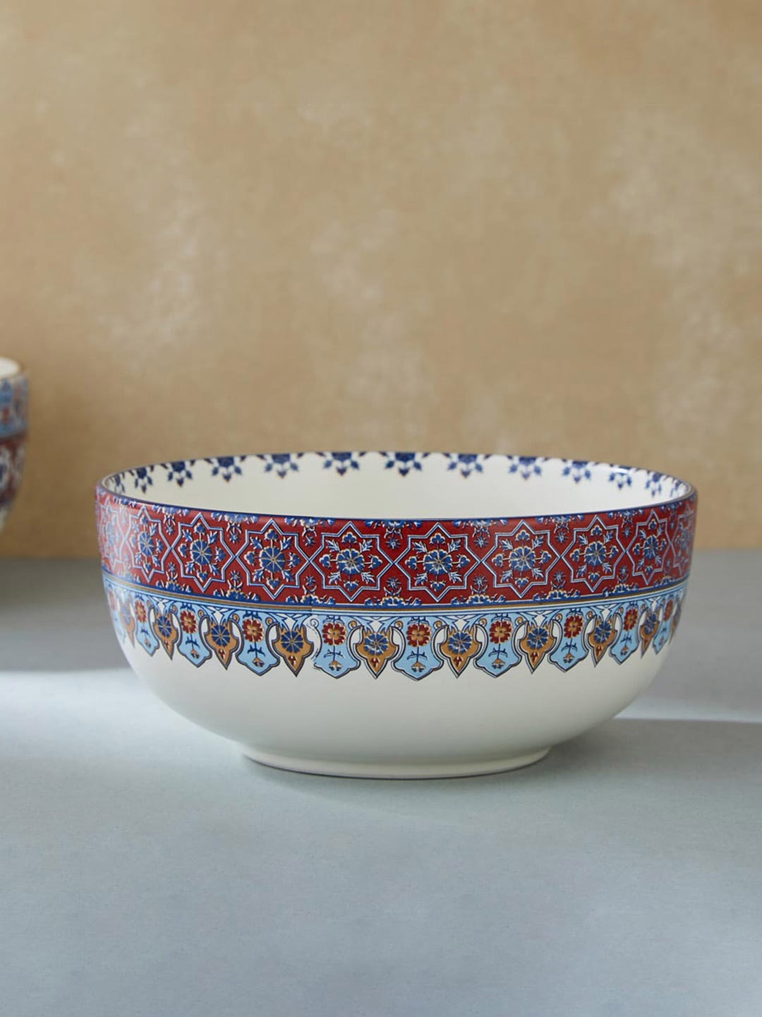 

Fabindia Falak White & Red Falak Printed Ceramic Small Serving Bowl