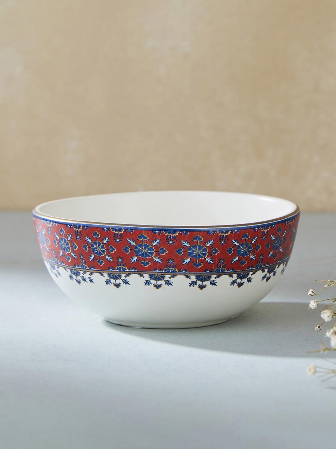 

Fabindia Multi Falak White & Red Floral Printed Ceramic Glossy Bowl