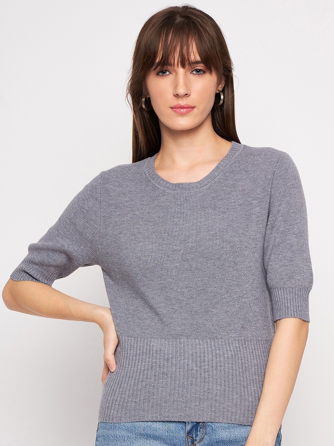 

Camey Ribbed Woollen Pullover, Grey