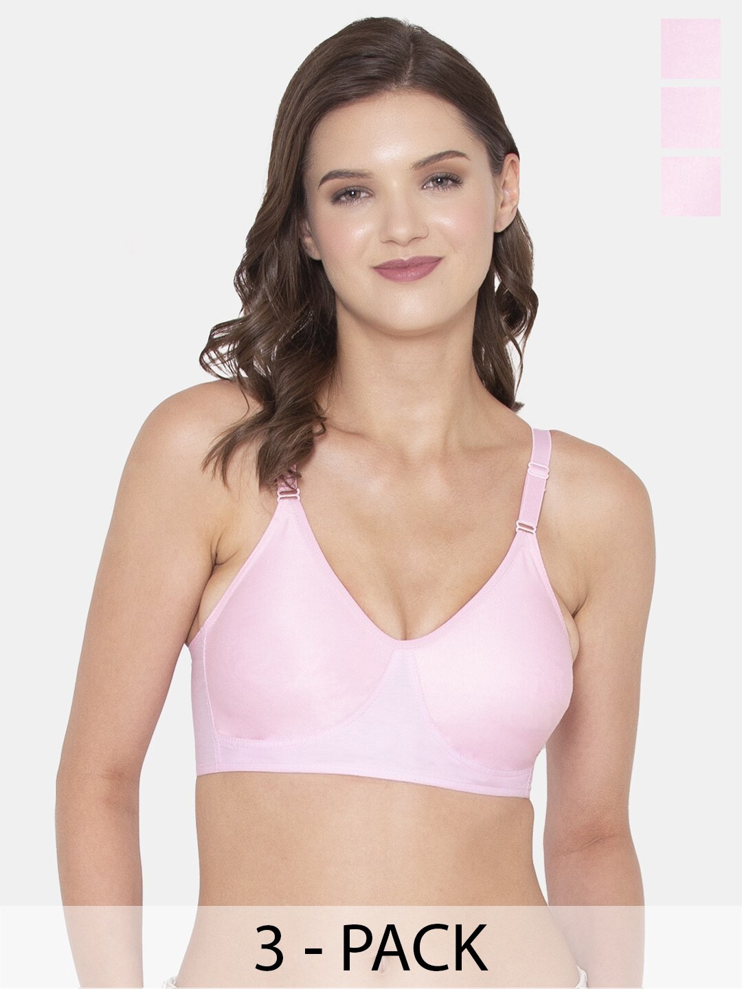 

Souminie Pack Of 3 Full Coverage Non Padded Cotton Everyday Bra With All Day Comfort, Pink