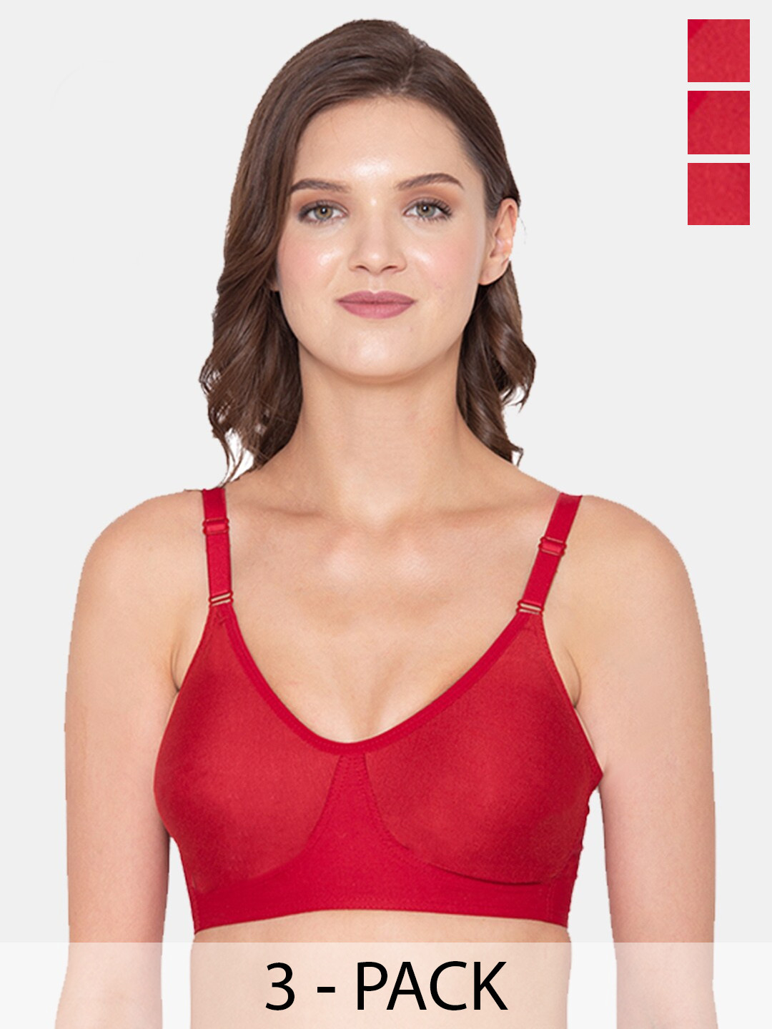 

Souminie Pack Of 3 Full Coverage Non Padded Cotton Everyday Bra With All Day Comfort, Red