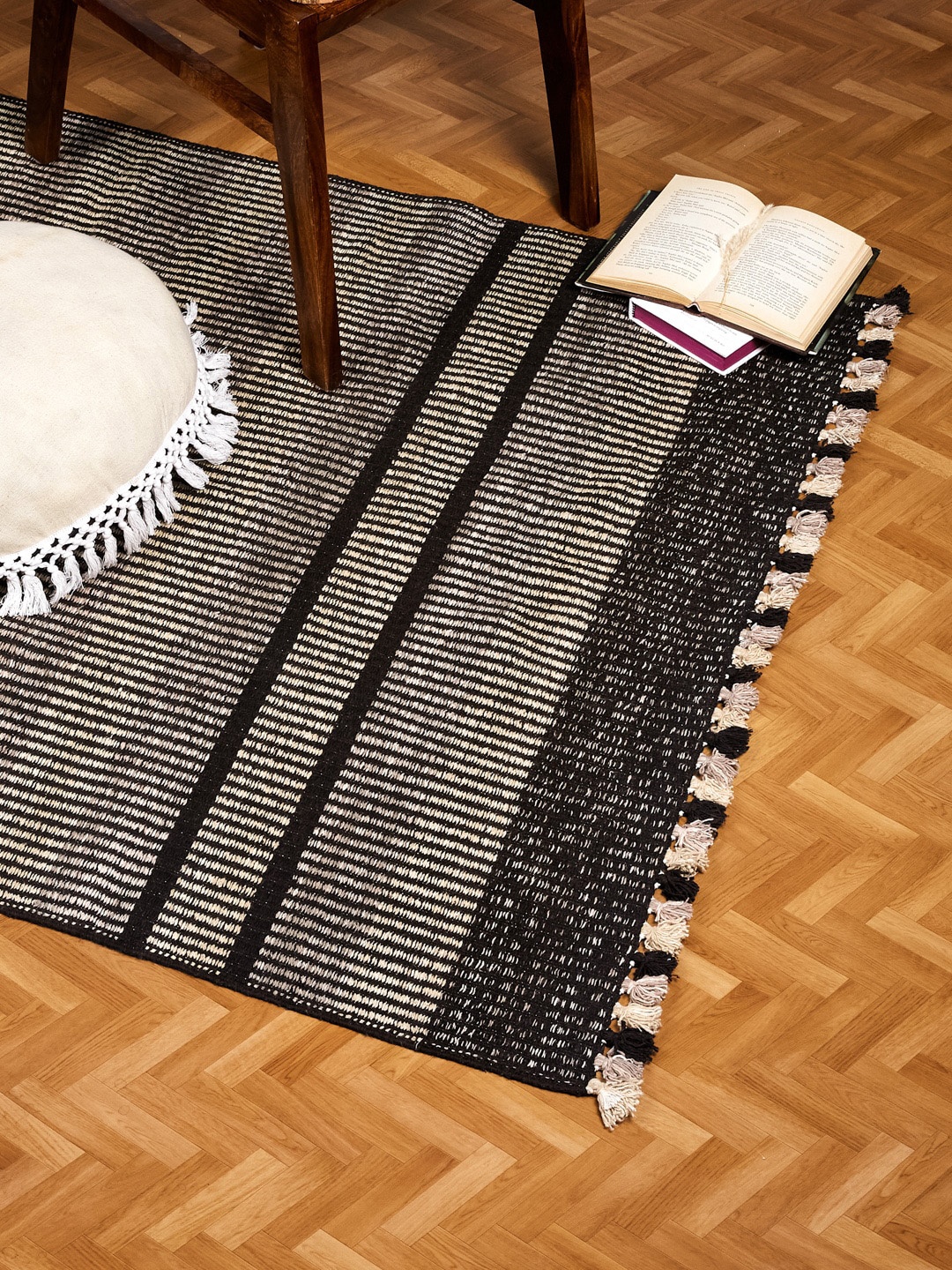 

Fabindia Brown & White Striped Cotton Dhurries