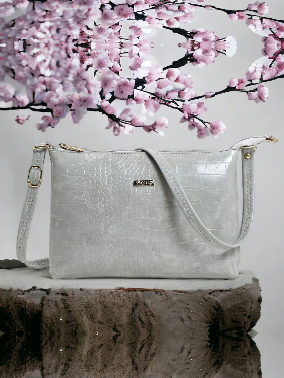 

Exotic Textured Structured Sling Bag, Grey